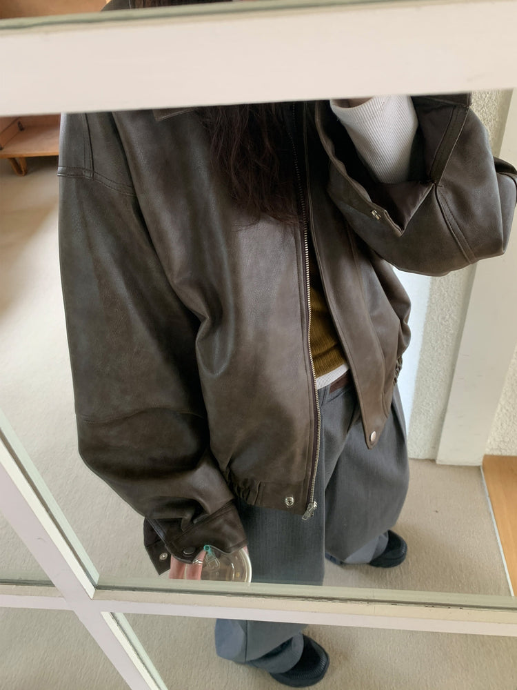 復古做舊細節皮外套