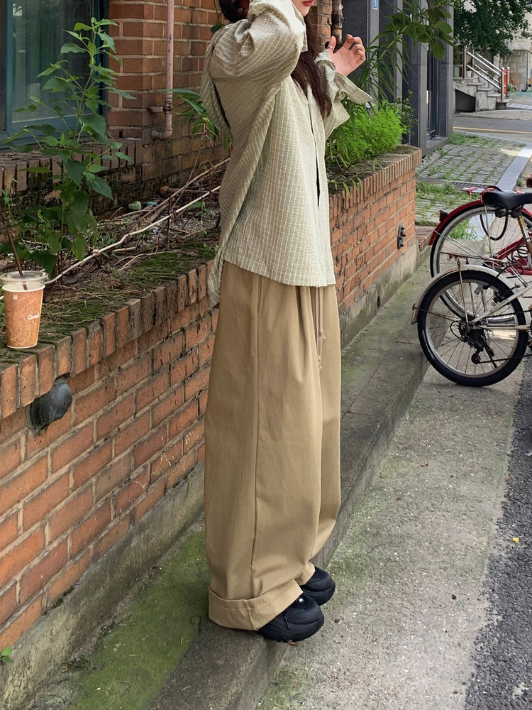 輕薄連帽格紋寬鬆襯衫