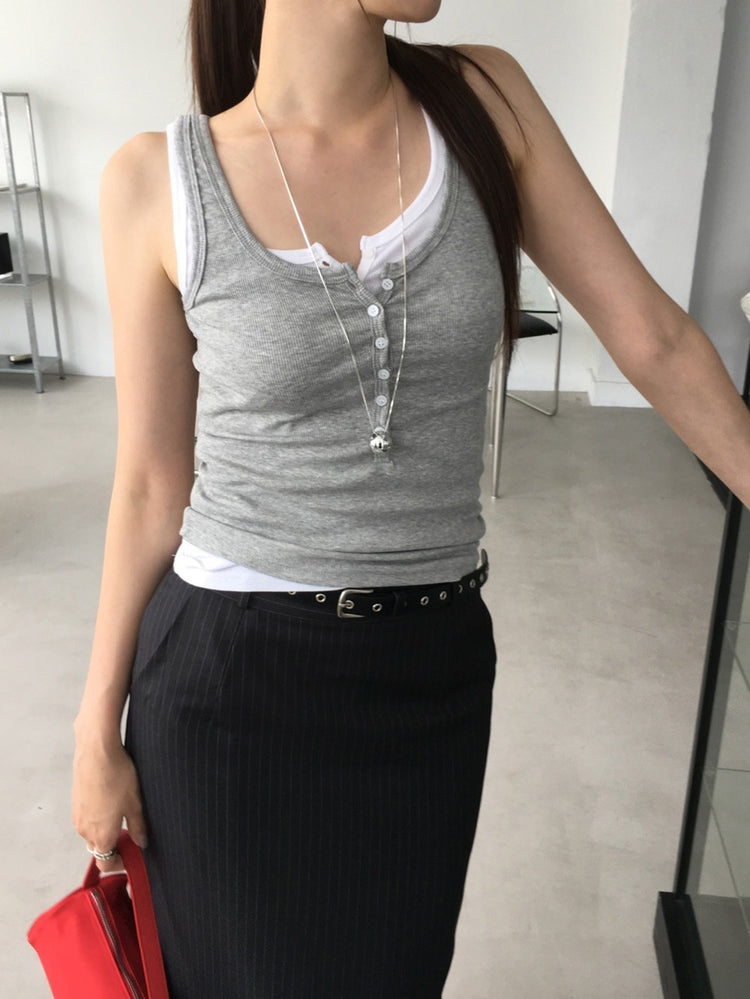 U領排鈕修身背心