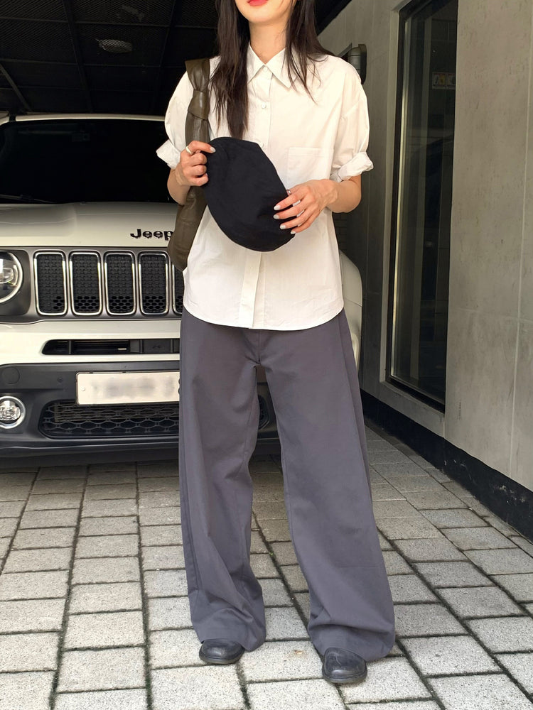 美色翻領短袖襯衫