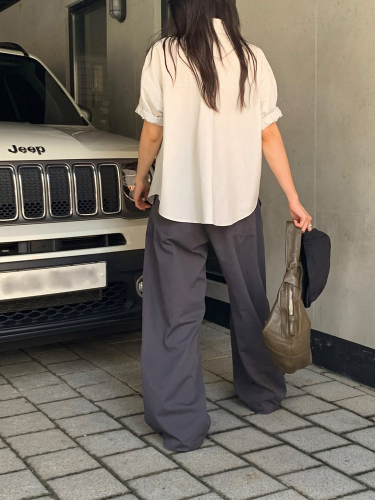 美色翻領短袖襯衫