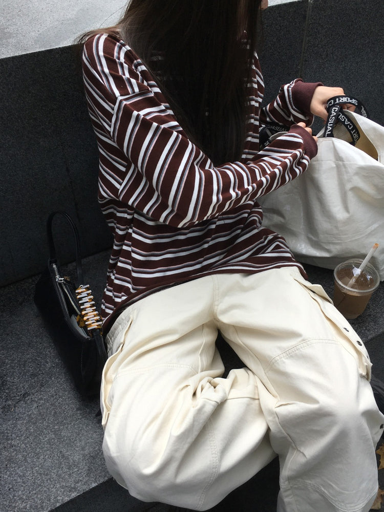 美色撞色條紋寬鬆上衣