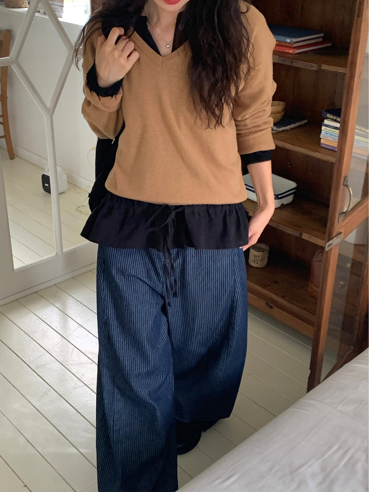 羊毛基礎束口針織上衣