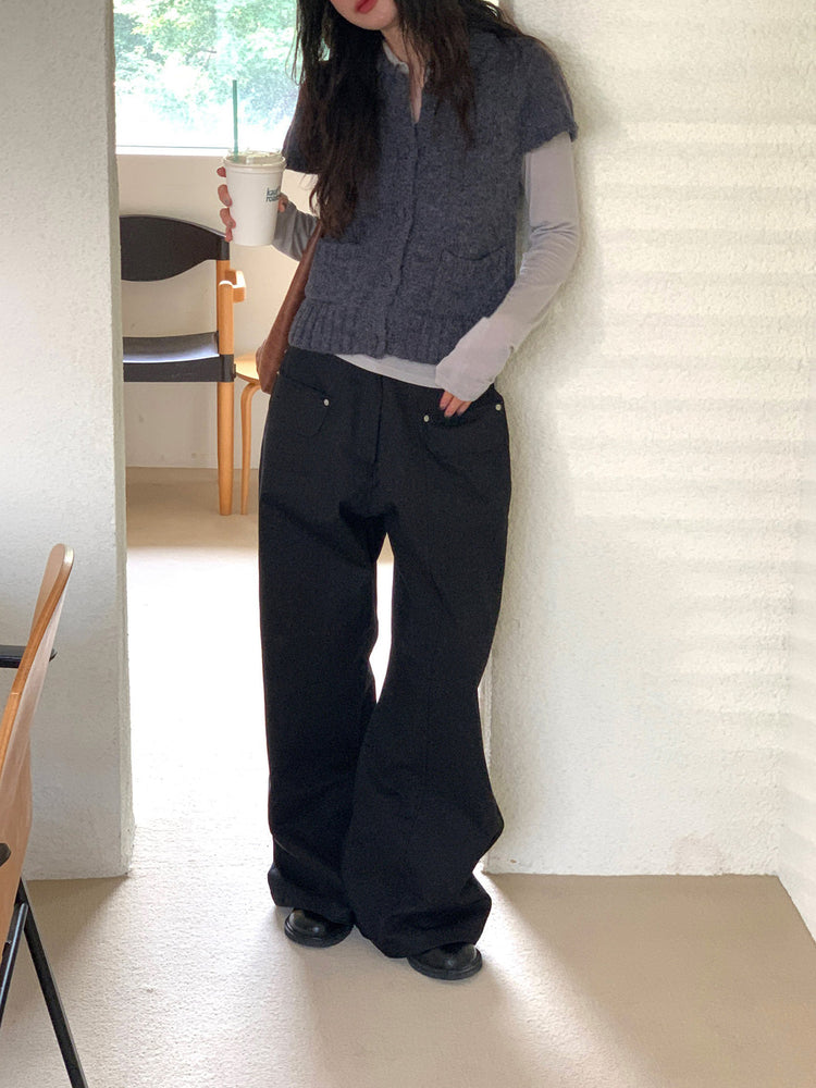 翻圓領排鈕細節針織上衣