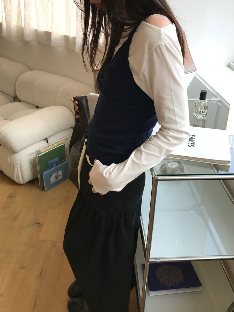 美肩抓皺綁帶細節上衣