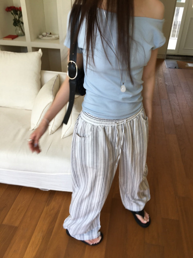 側露肩美色修身上衣