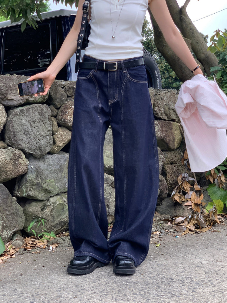 弧壓線細節牛仔褲