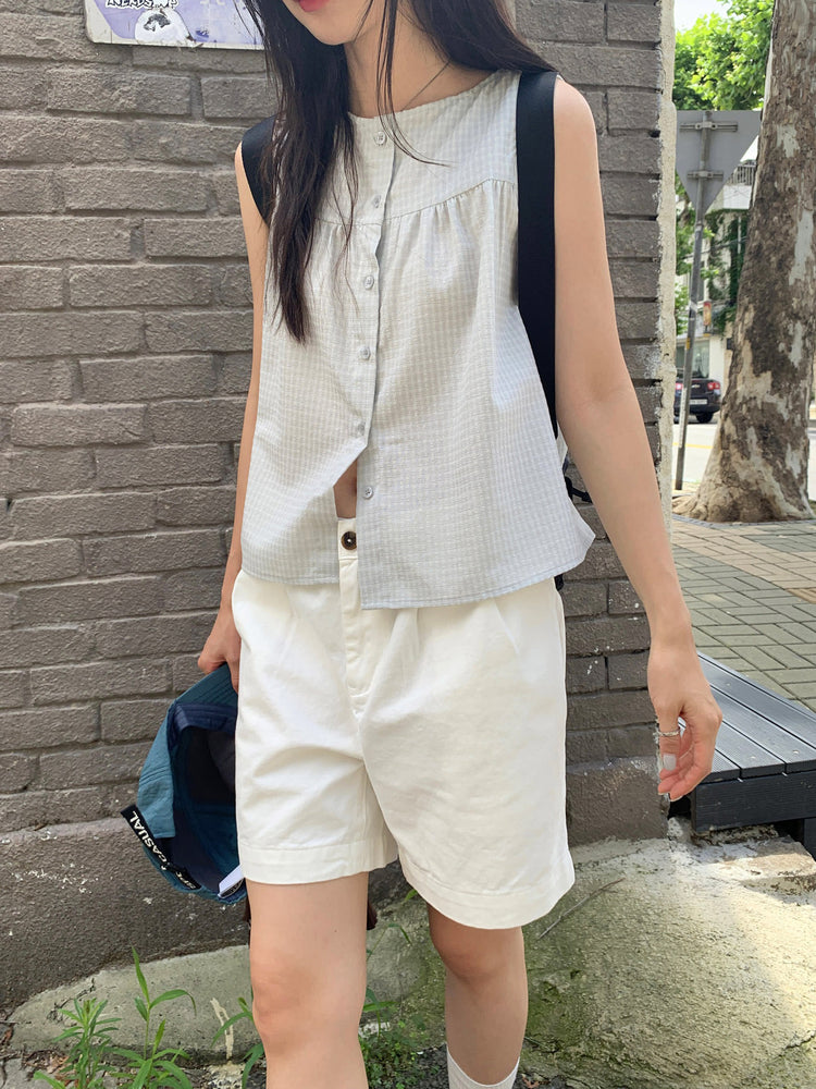 泡泡格紋紋理寬鬆排鈕背心