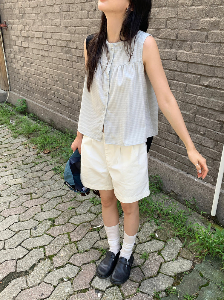 泡泡格紋紋理寬鬆排鈕背心