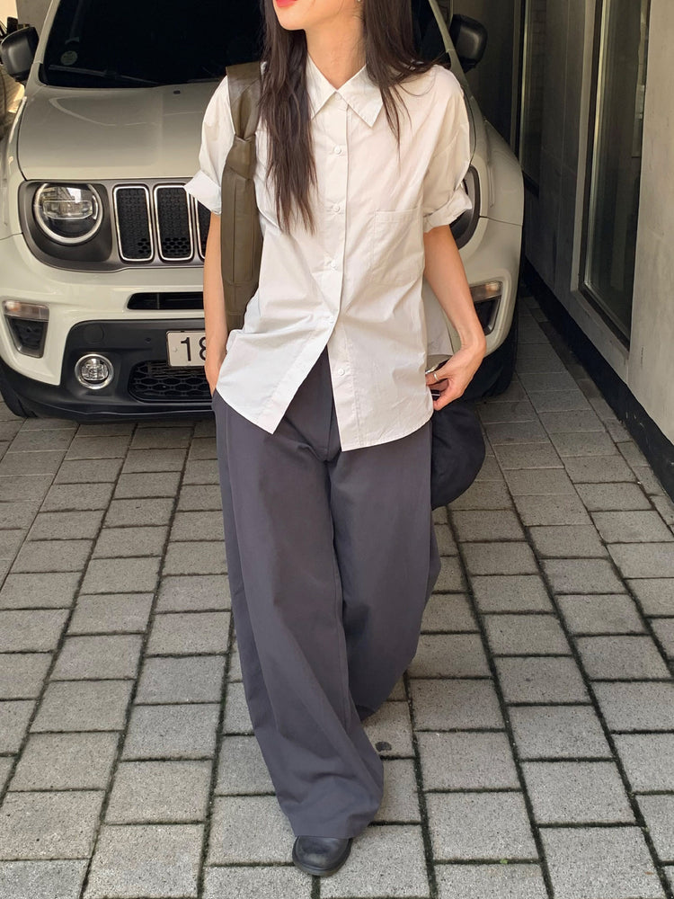 美色翻領短袖襯衫