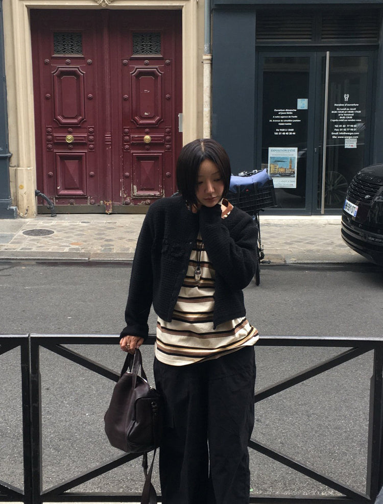 高質設計師品牌美色條紋寬鬆t