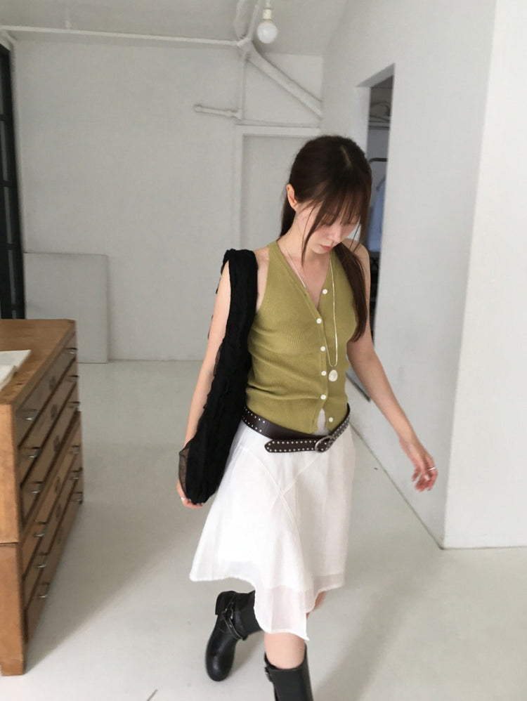 美色V領排鈕修身針織上衣