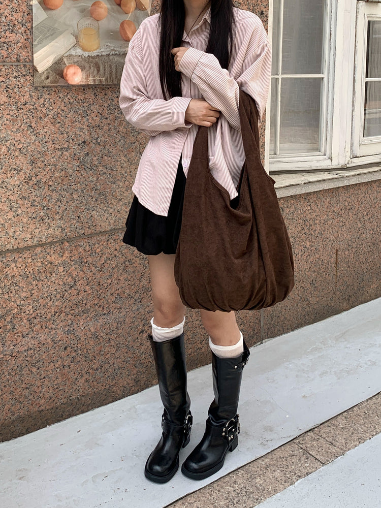 麂皮絨抓皺細節hobo bag(附小袋)