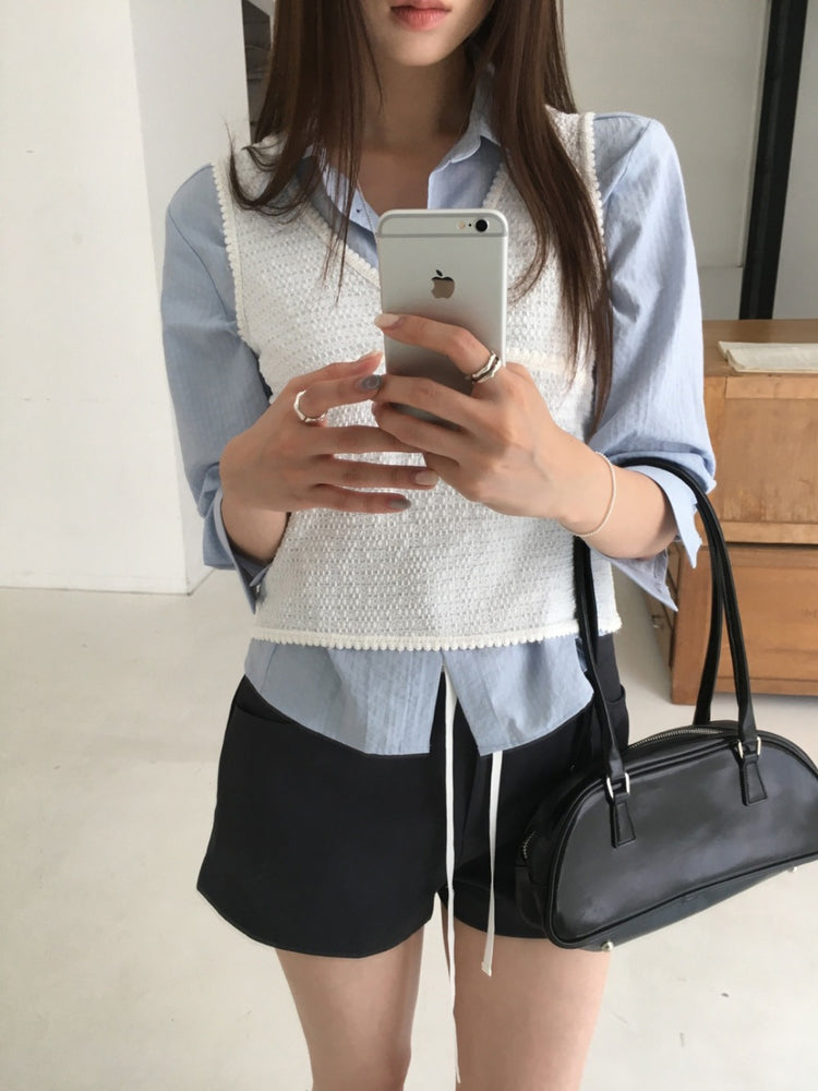 暗紋蕾絲細節交疊背心