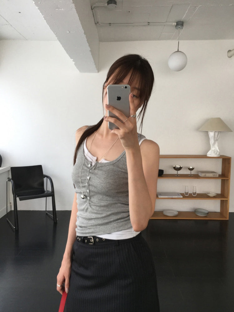 U領排鈕修身背心