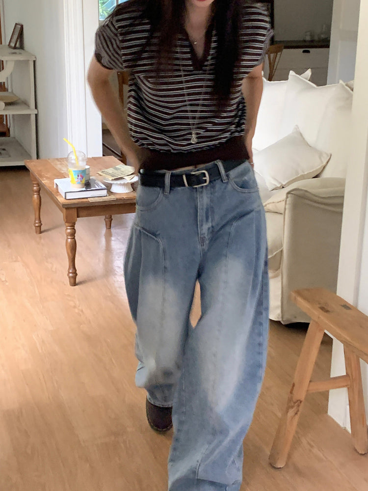翻領條紋修腰細節上衣