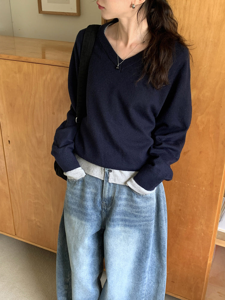 美色基礎V領針織上衣