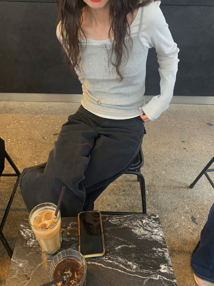 美色背口袋細節直褲