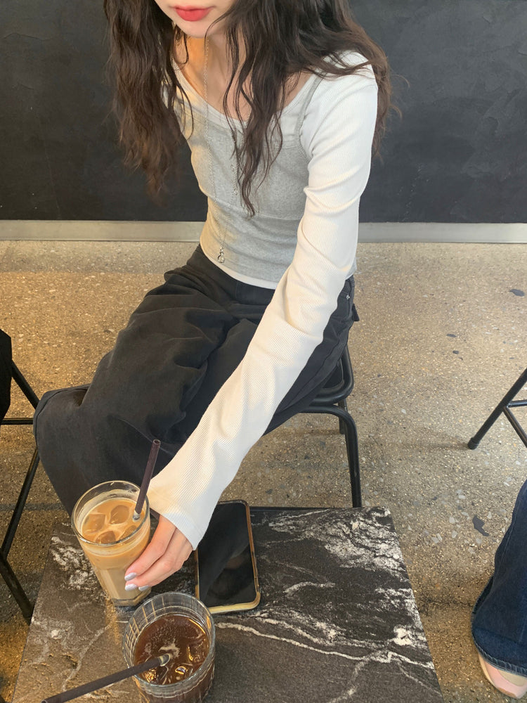 美色背口袋細節直褲