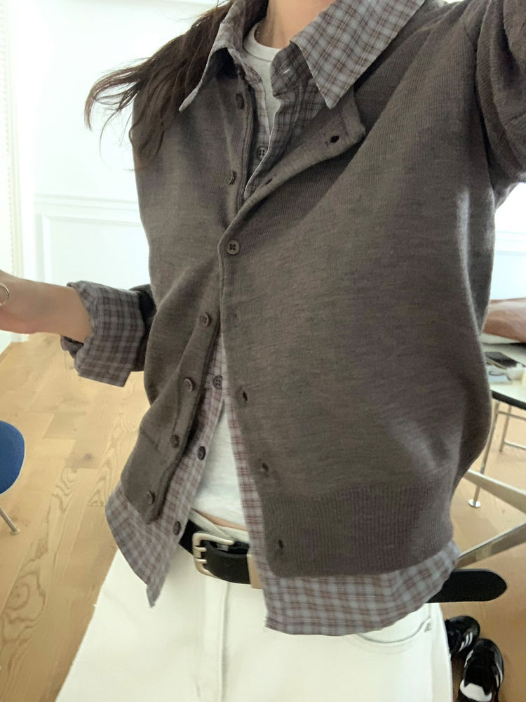格紋側抓皺細節修身襯衫