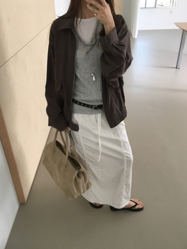 亞麻拉鏈細節寬鬆外套