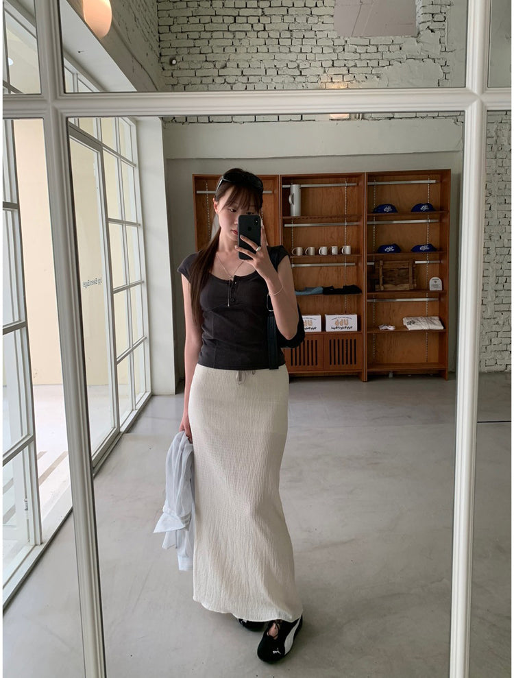 U領胸線排鈕上衣