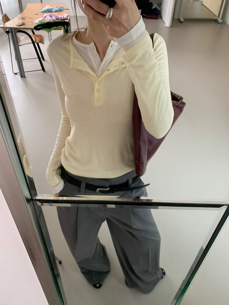 低腰視覺褲耳細節單褶直褲