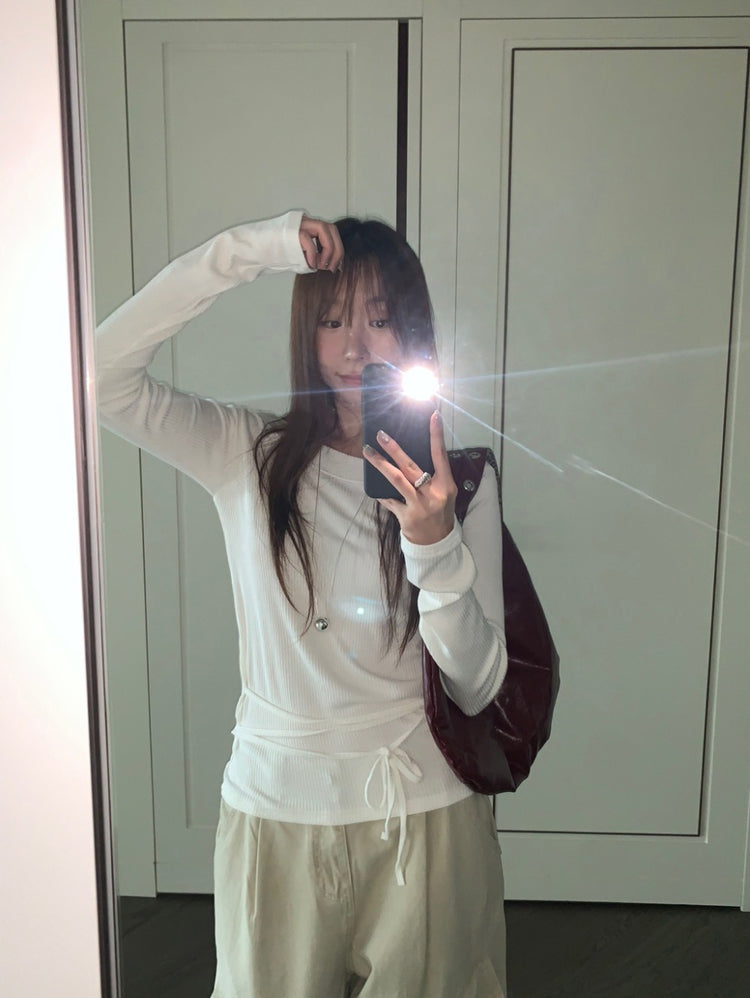 美肩坑紋綁帶修腰上衣