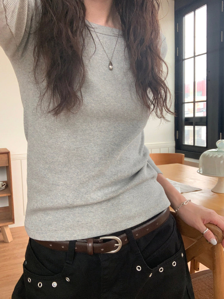 美鎖骨船領交疊上衣(8分袖)