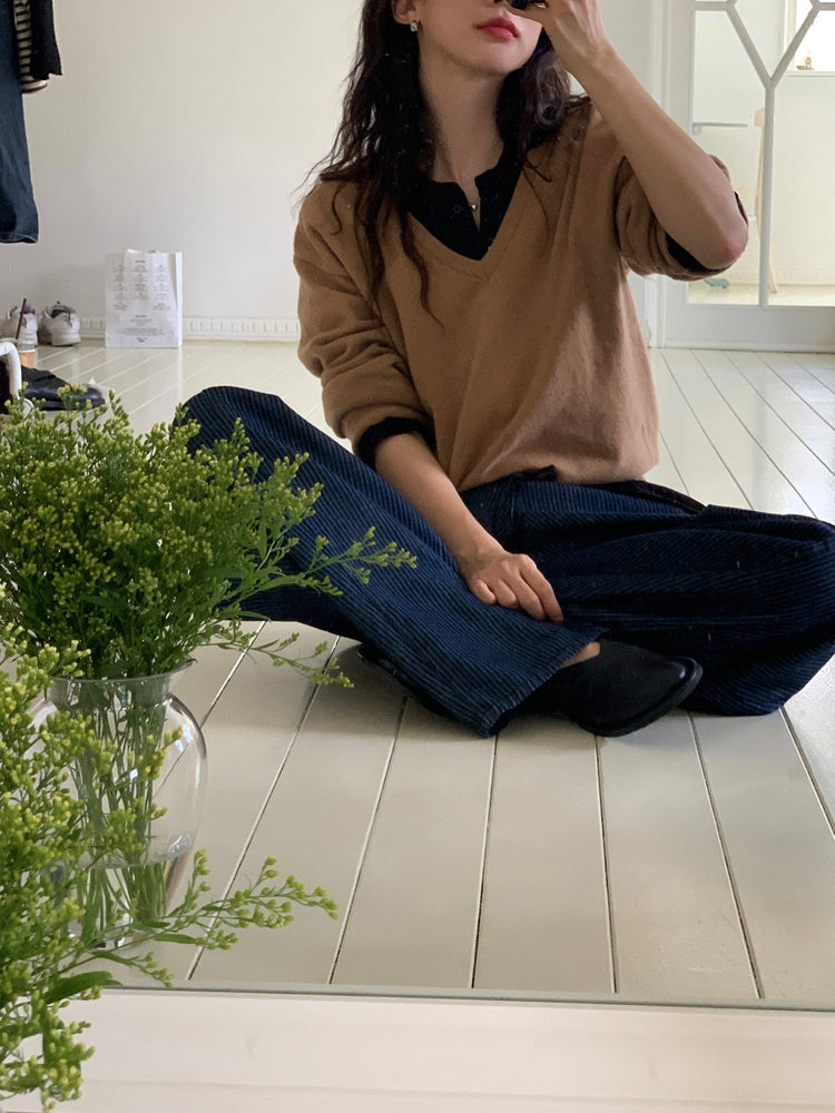 羊毛基礎束口針織上衣