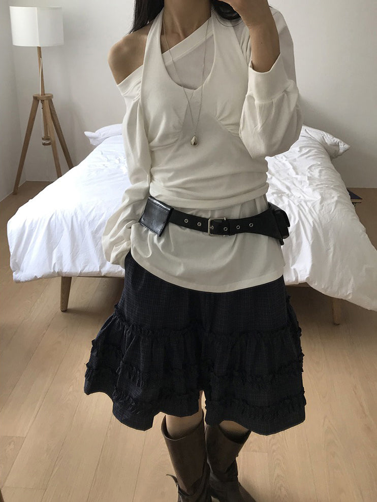 斜肩基礎舒適感上衣