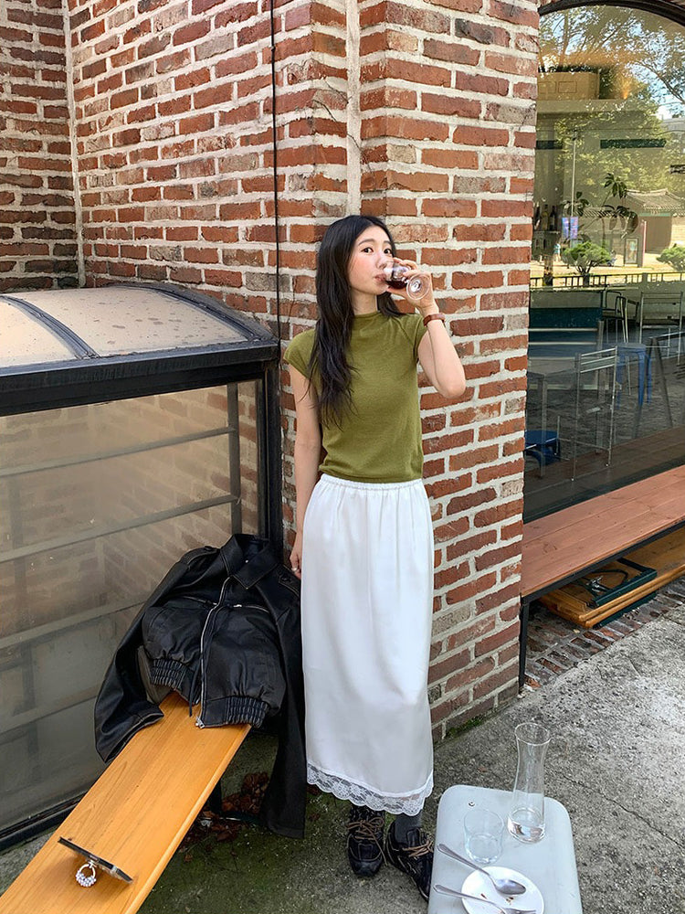 卷邊立領修身針織上衣