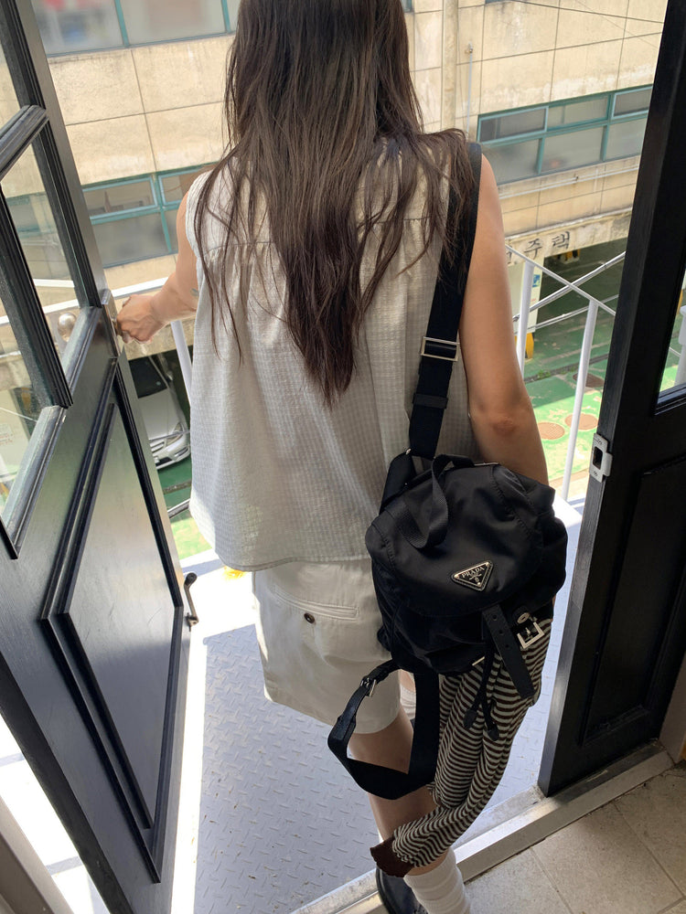 泡泡格紋紋理寬鬆排鈕背心