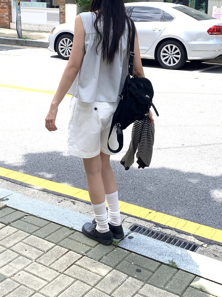 泡泡格紋紋理寬鬆排鈕背心