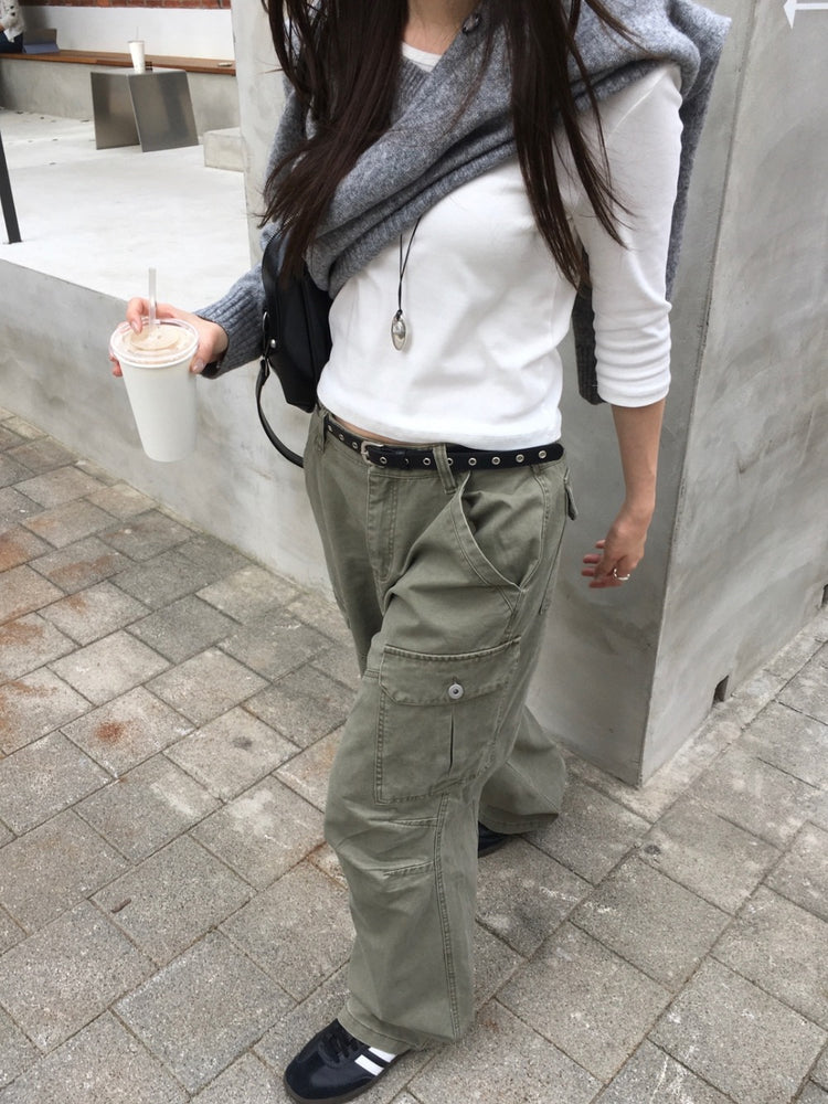 基礎後標籤細節七分袖上衣