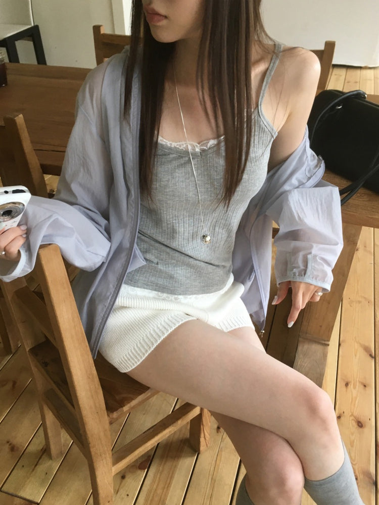 蕾絲邊坑紋背心