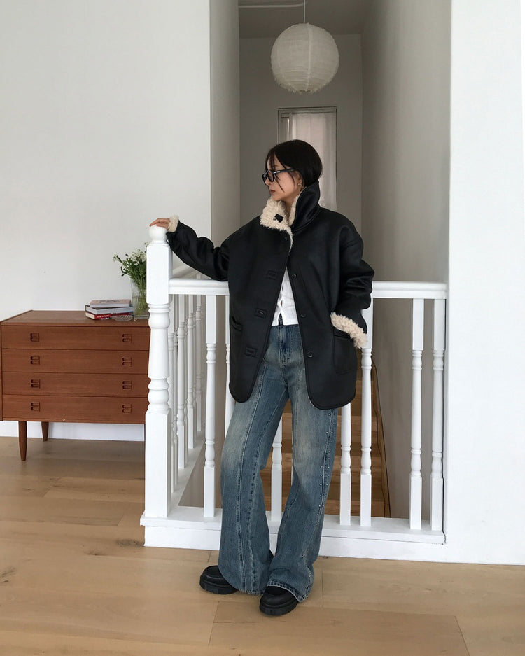 弧壓線側鉚釘細節牛仔褲