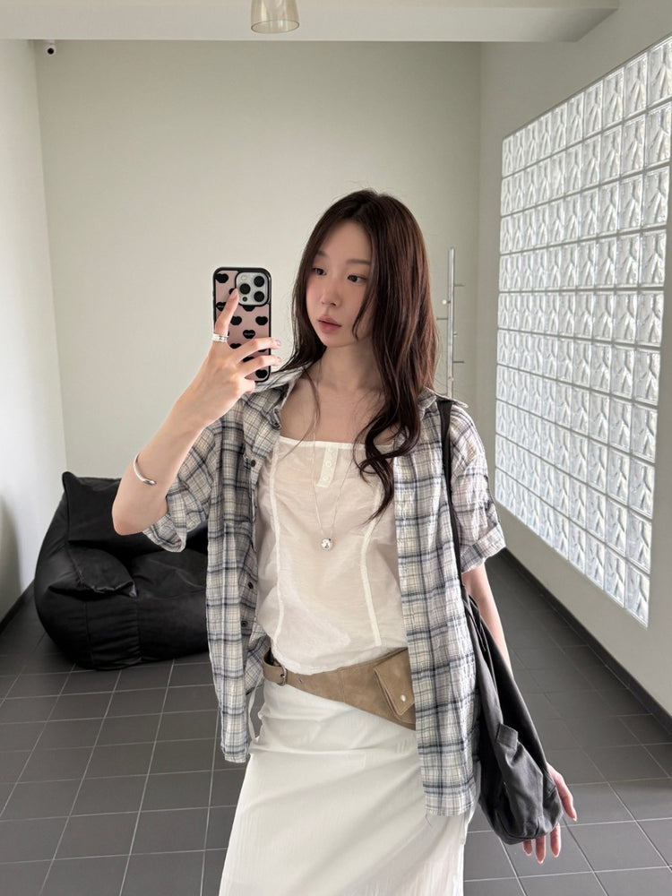 格紋袖扣細節襯衫