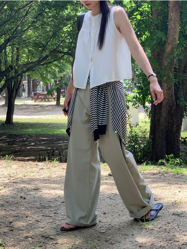側單壓褶細節廓形褲