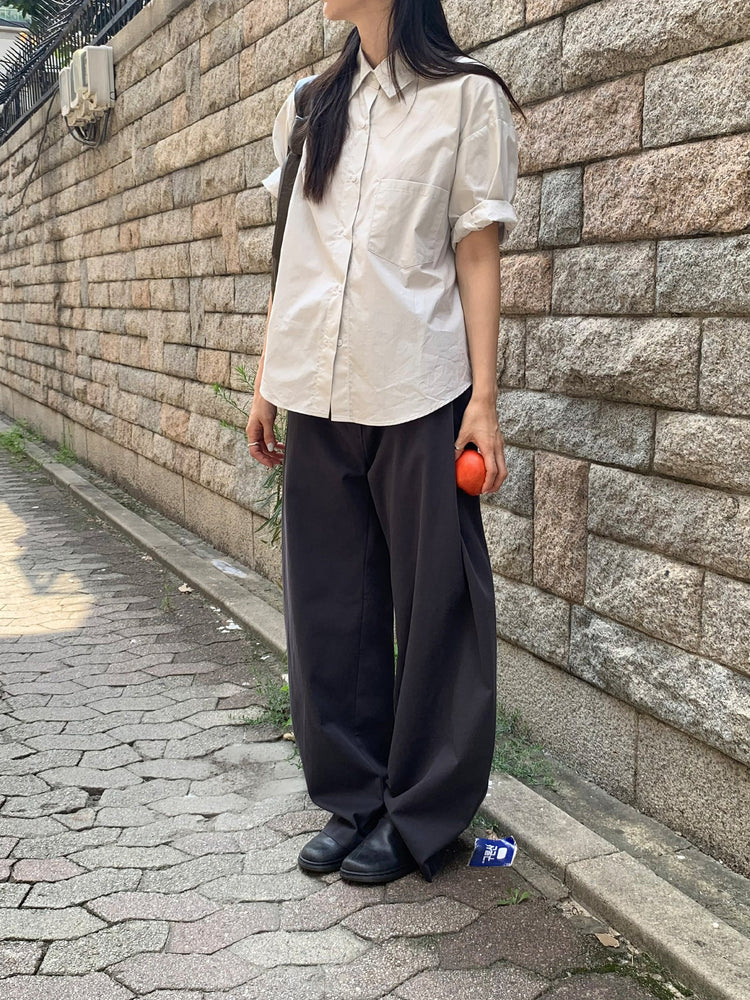 美色翻領短袖襯衫