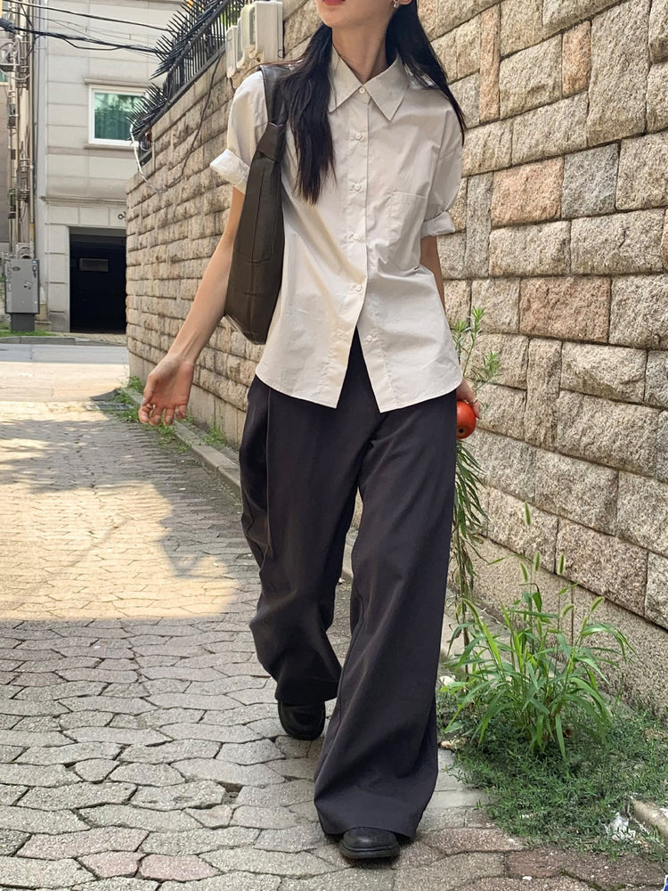 美色翻領短袖襯衫