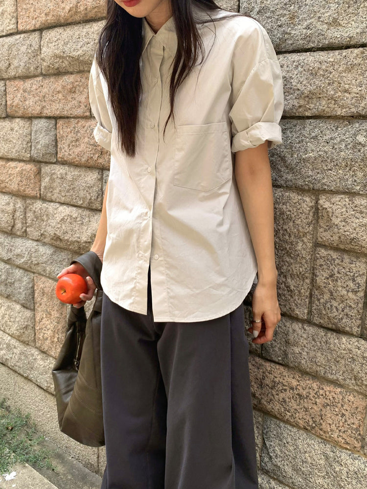 美色翻領短袖襯衫