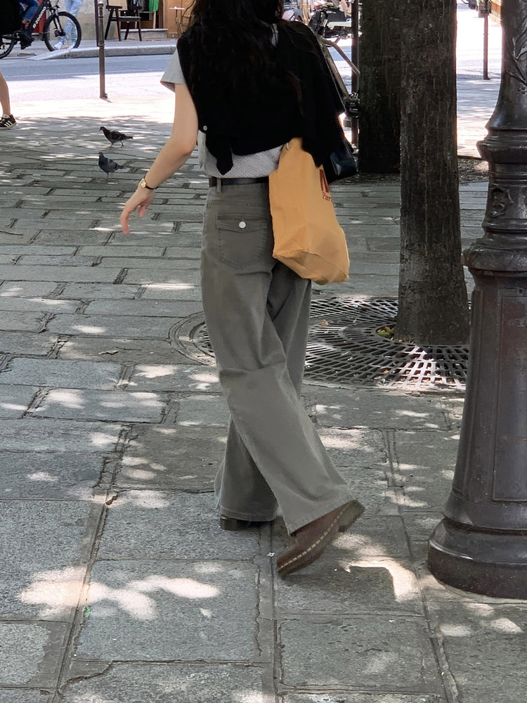 美色背口袋細節直褲