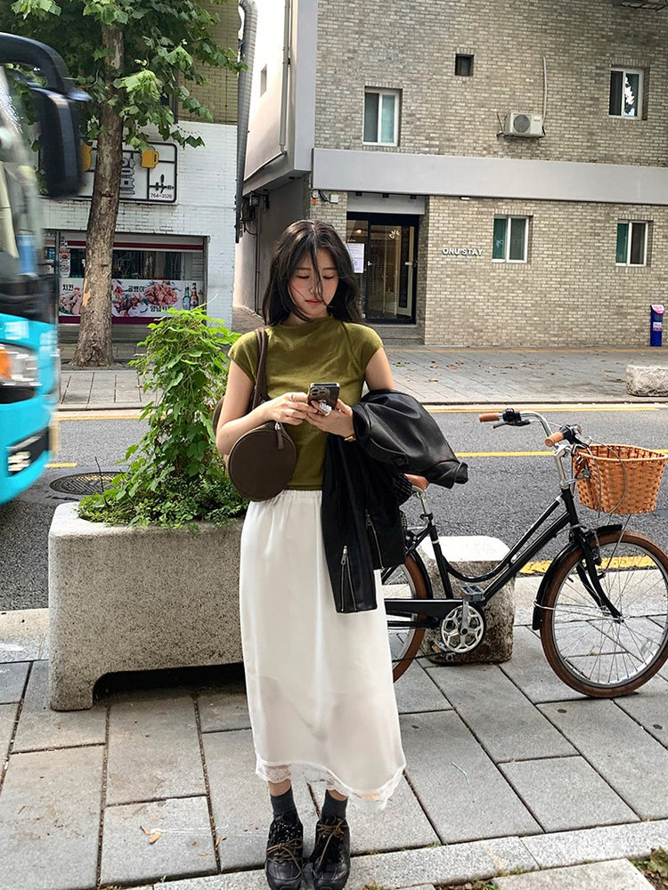 卷邊立領修身針織上衣