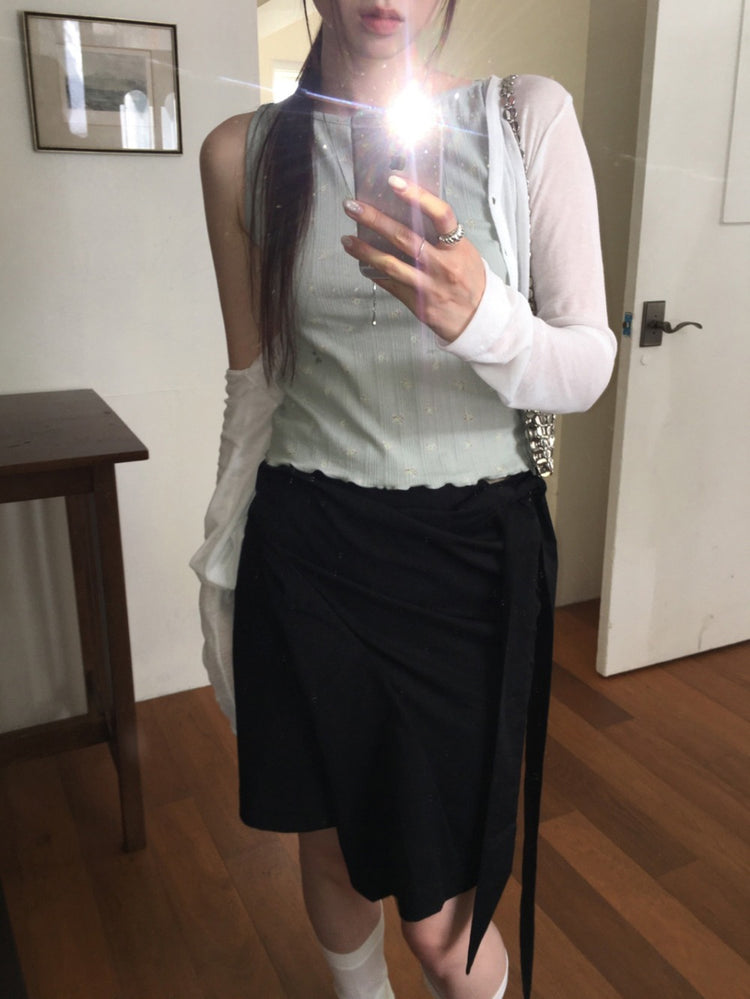 交疊綁帶不對稱裙