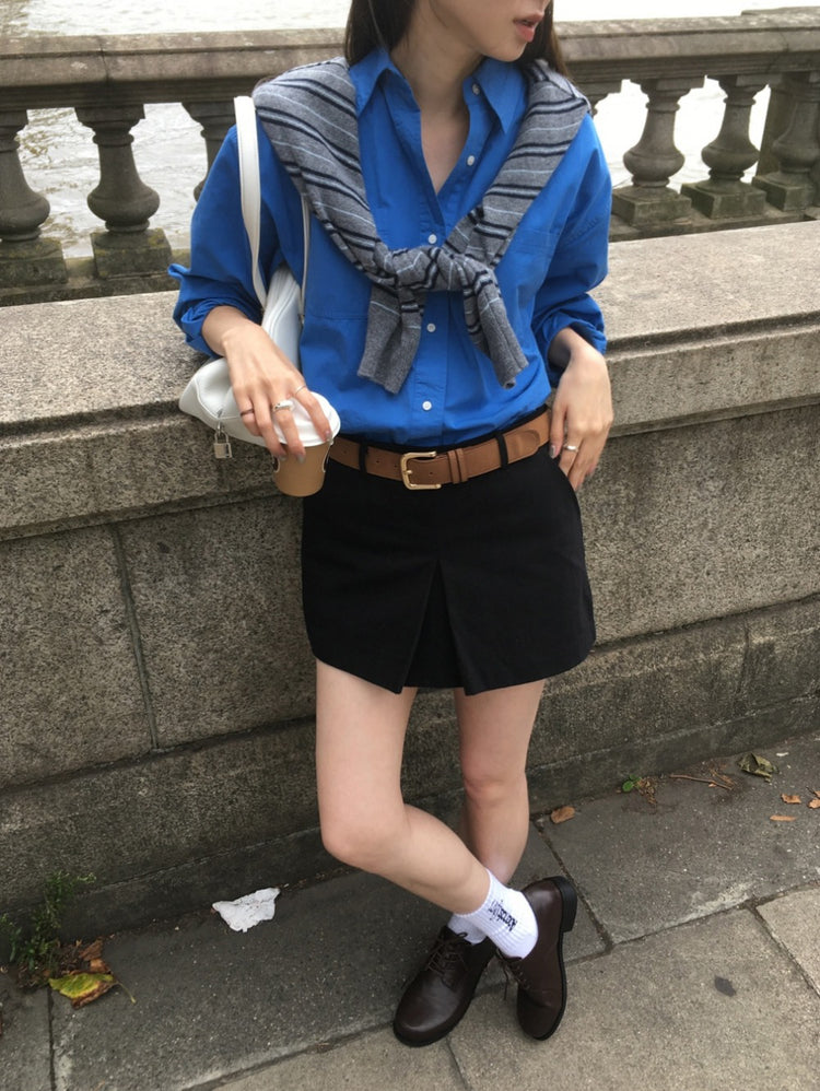 翻領撞色條紋針織上衣