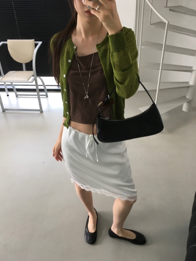 高質光澤美色蕾絲邊細節半裙