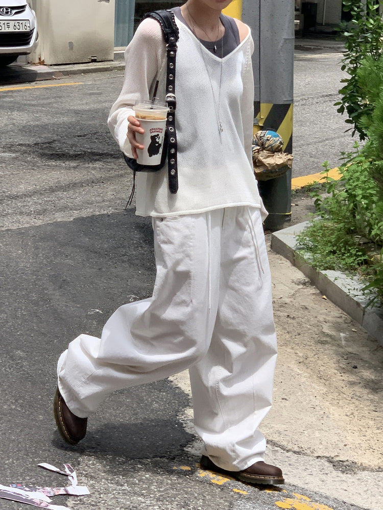微透V領寬鬆針織衫