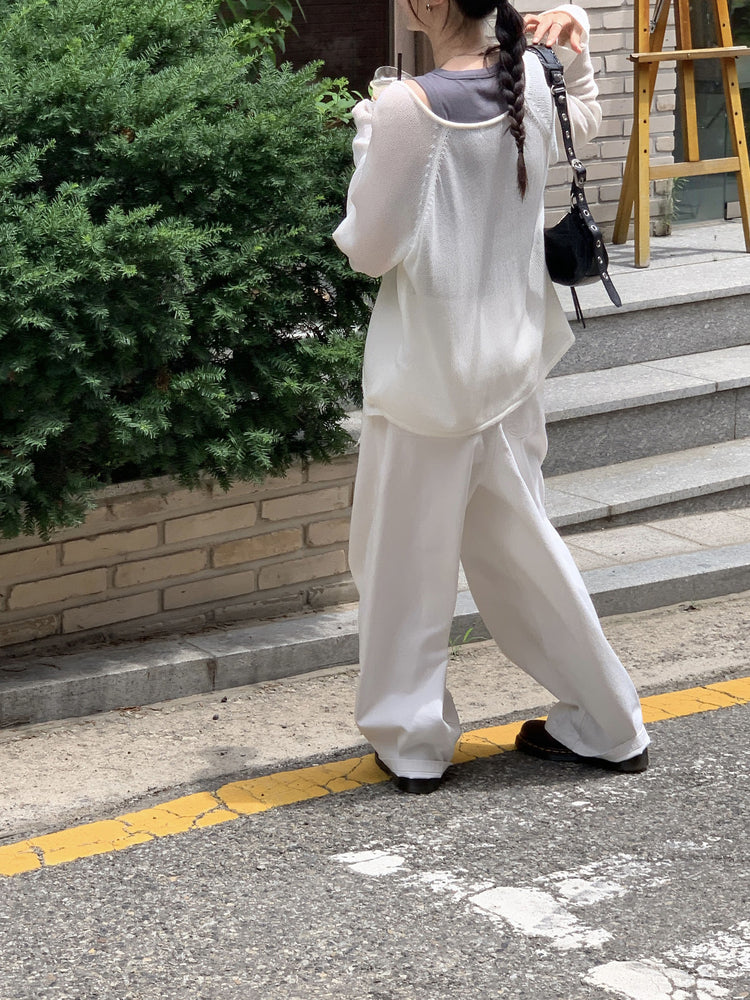 微透V領寬鬆針織衫
