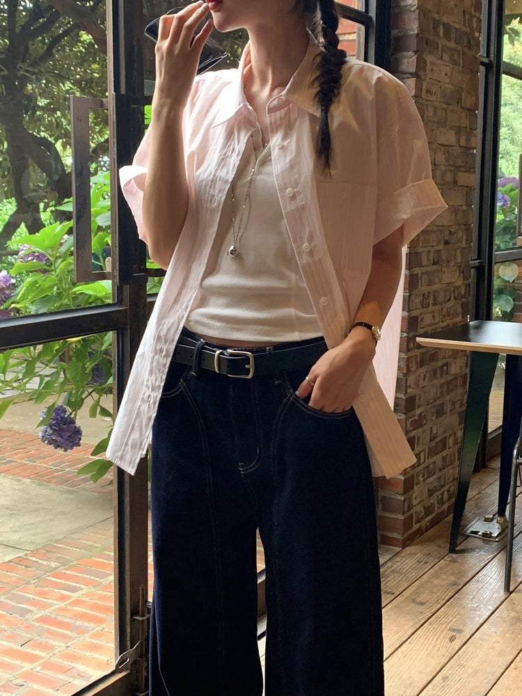 弧壓線細節牛仔褲